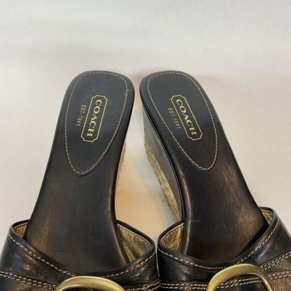 Coach Greer Black Leather Espadrille Wedge Sandals Women Size 11B - Picture 6 of 12